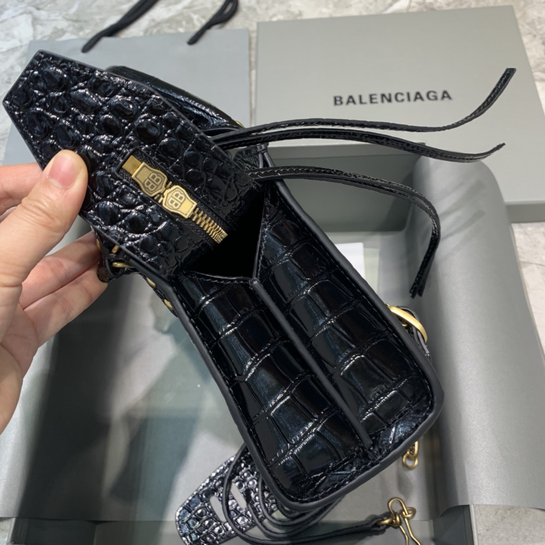 Balenciaga Neo Classic Mini Handbag Crocodile Embossed Shoulder Bag Black/Gold